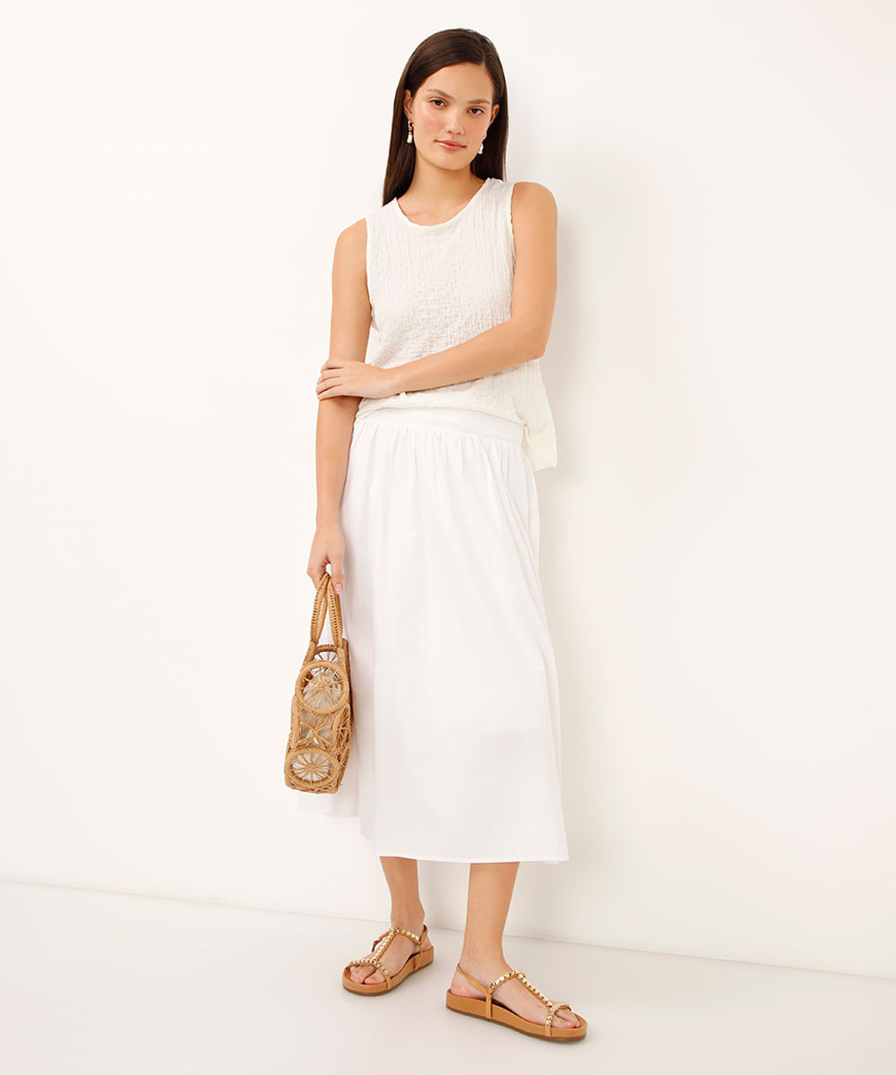 regata decote redondo alça média texturizada off white