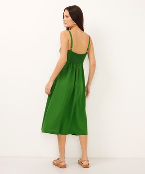 vestido midi com linho botões verde