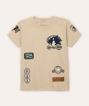 camiseta de algodão infantil manga curta sonic bege