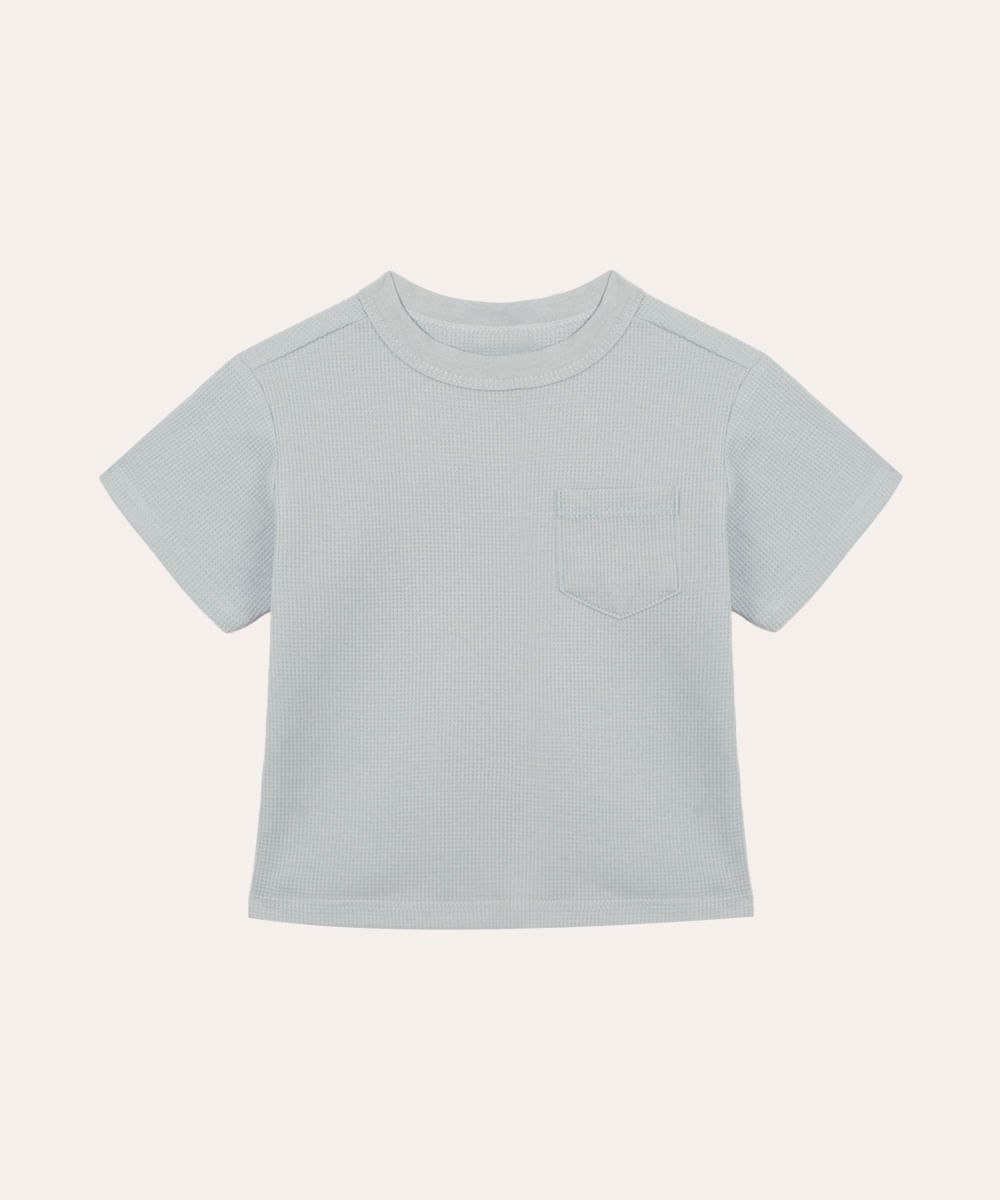 camiseta de algodão infantil com bolso texturizada azul