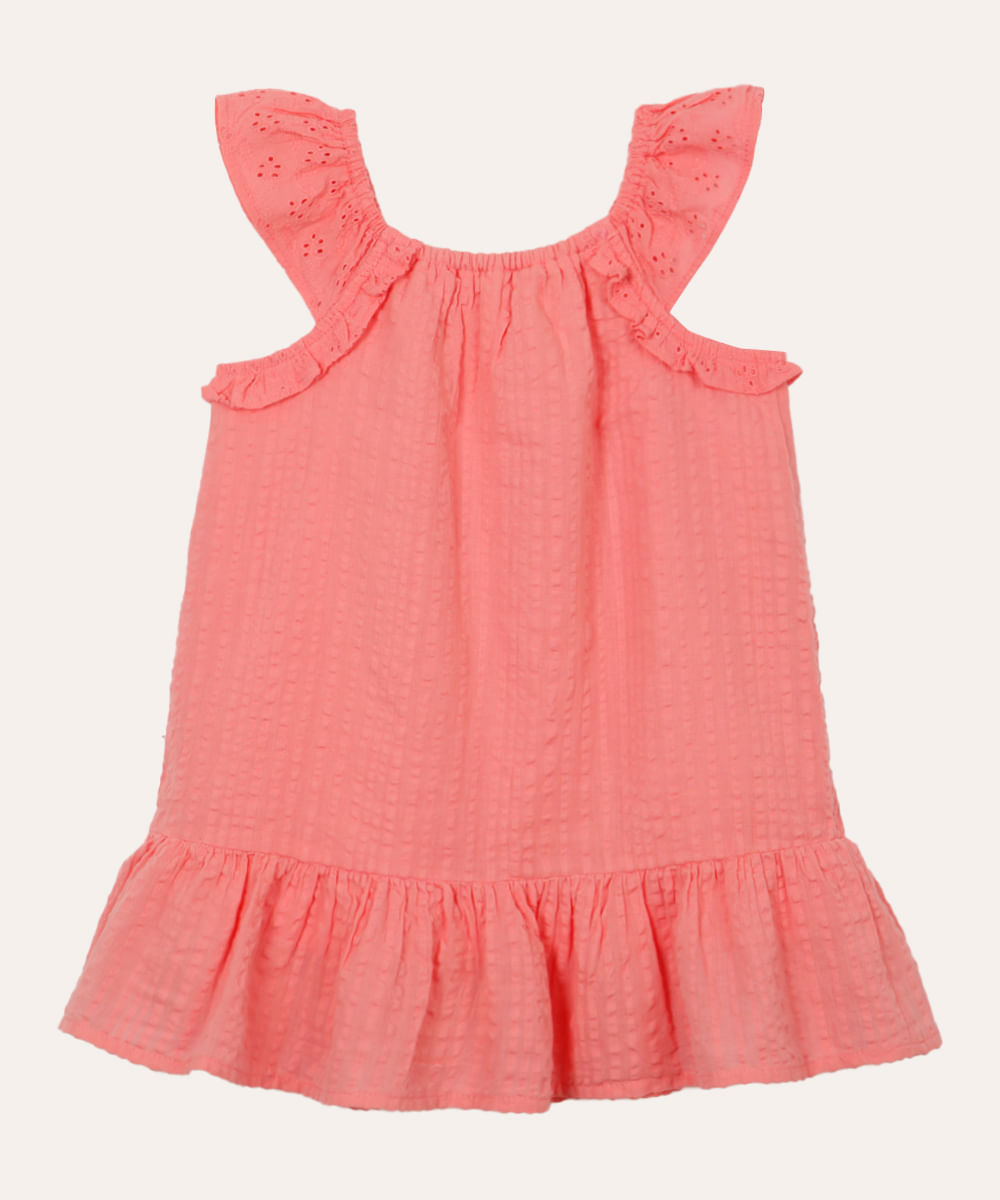 vestido midi infantil manga laise listrado rosa