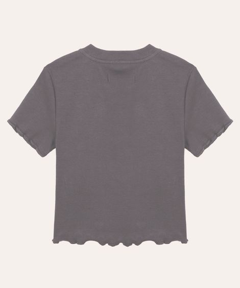 camiseta de algodão juvenil manga curta coração com fru fru cinza