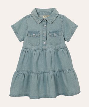 vestido midi jeans infantil manga curta azul