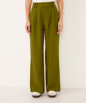 calça wide leg de alfaiataria com pregas verde