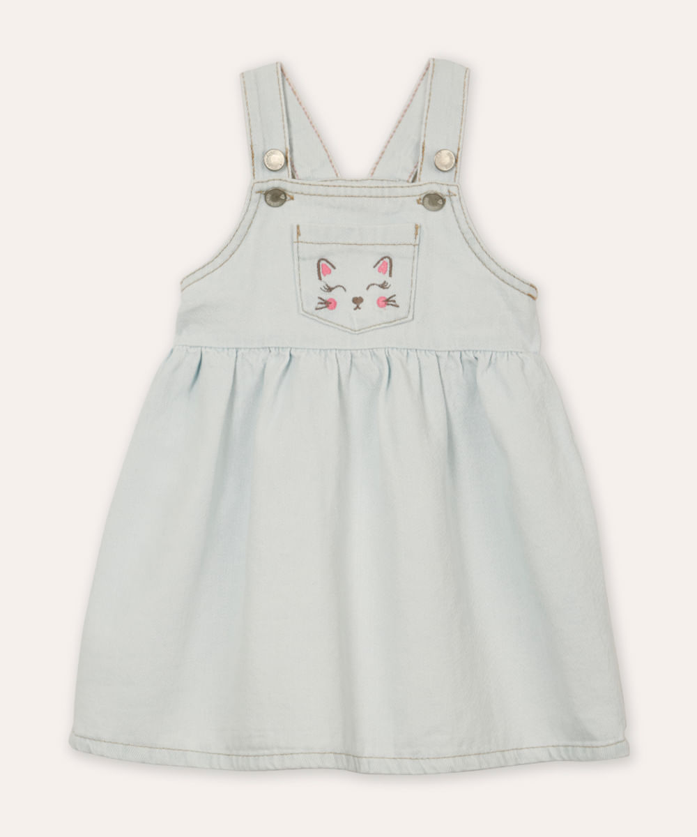salopete jeans infantil gatinho azul