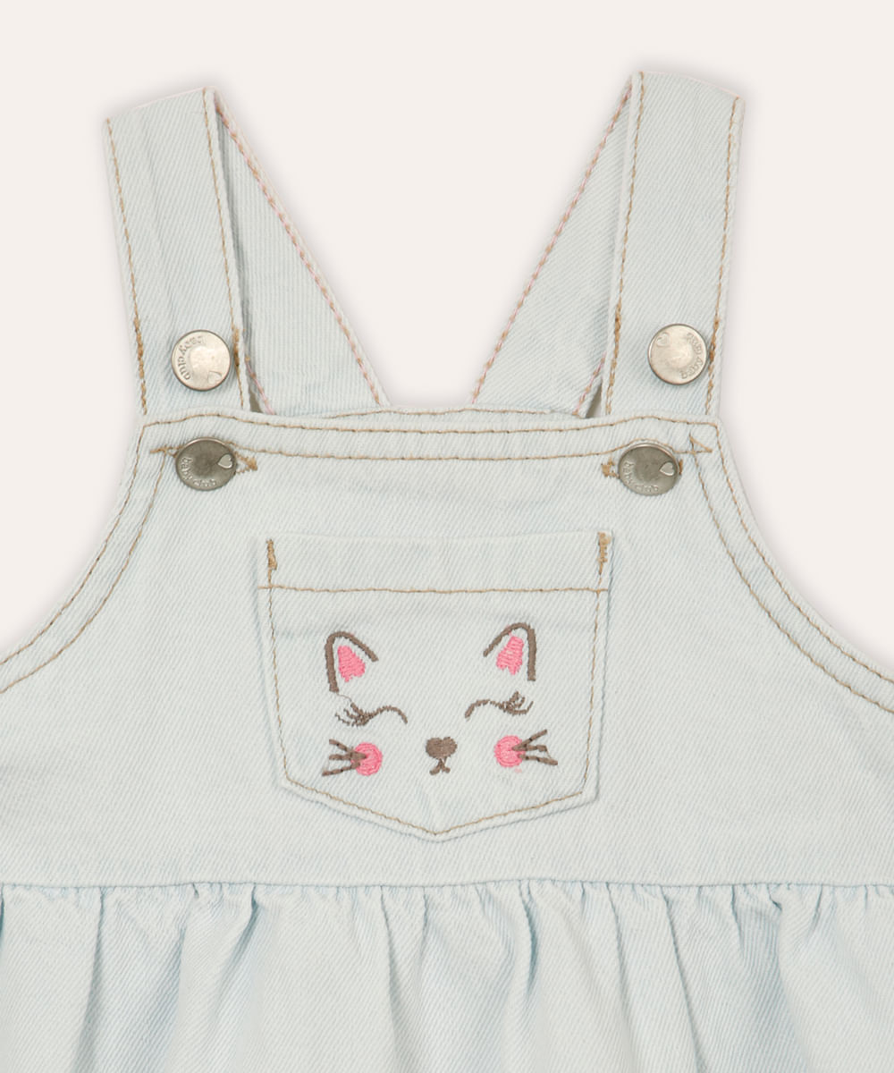 salopete jeans infantil gatinho azul