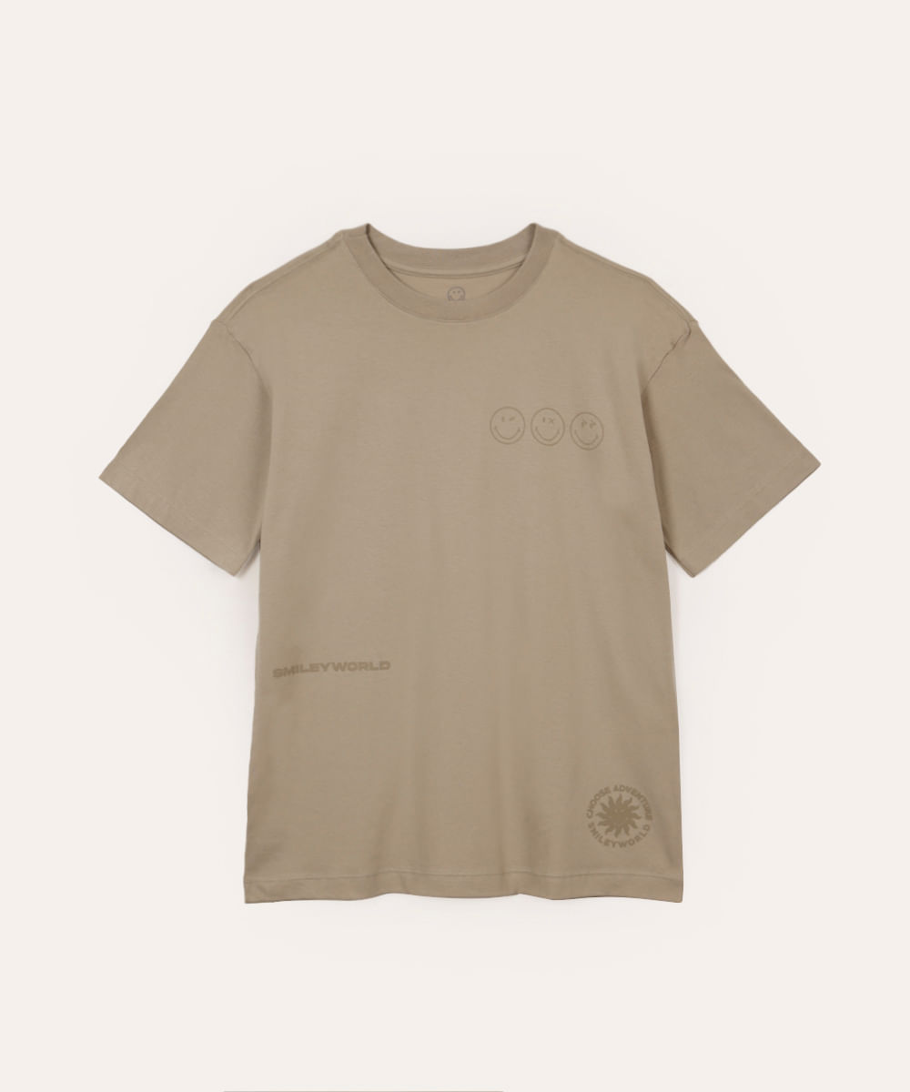 camiseta de algodão juvenil manga curta smileyworld bege