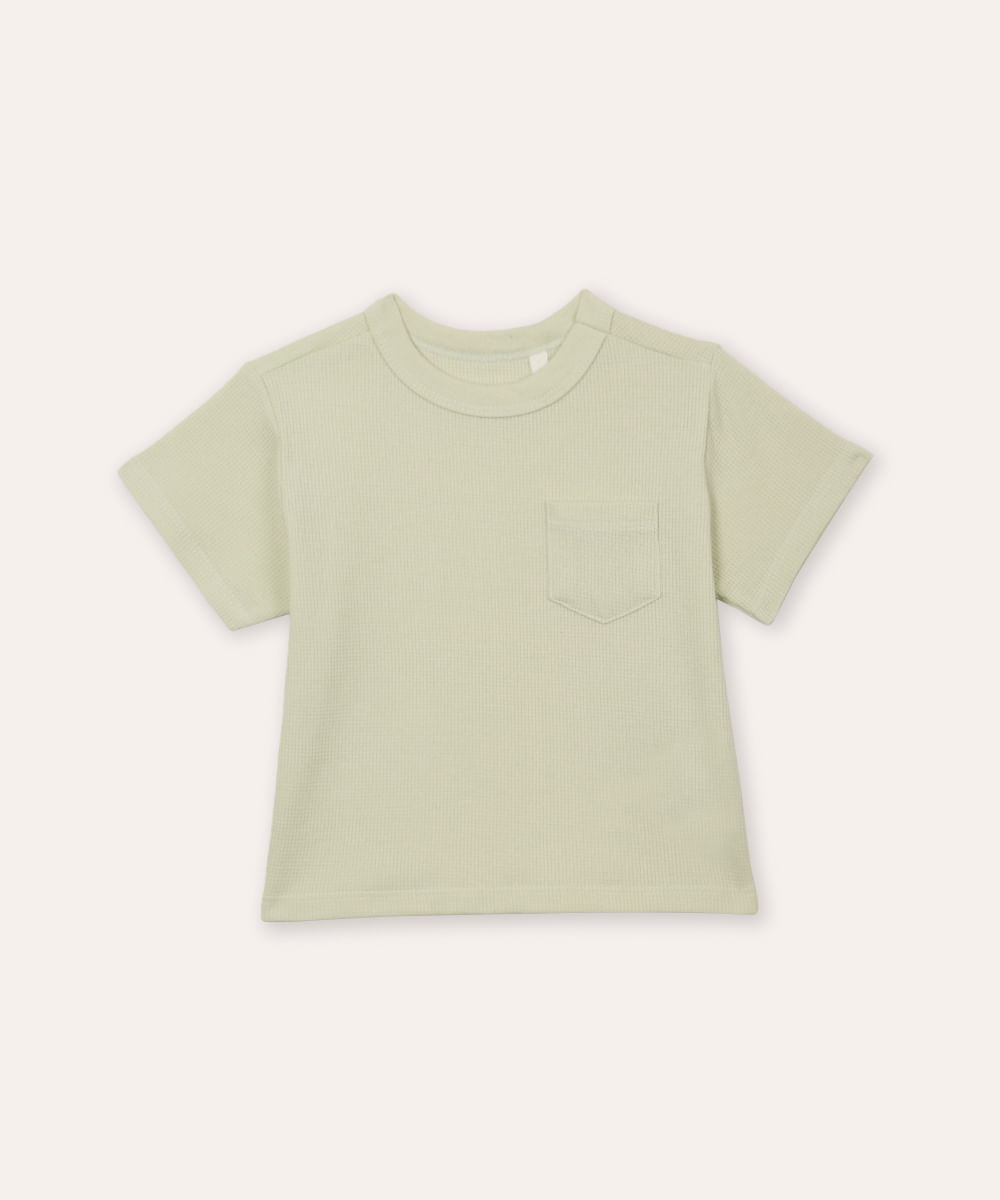 camiseta de algodão infantil com bolso texturizada verde
