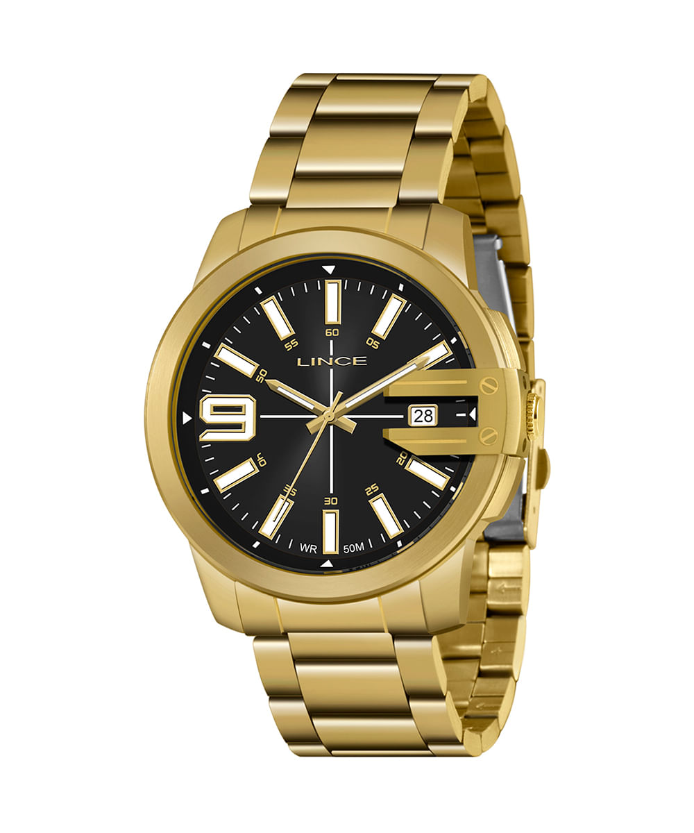 relógio lince mrg4708l p2kx analógico-calendário dourado