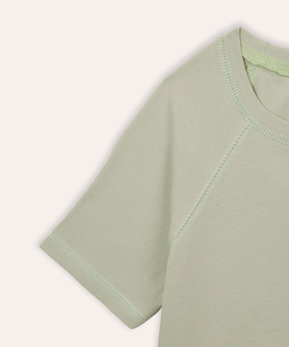 cropped de algodão juvenil manga raglan verde