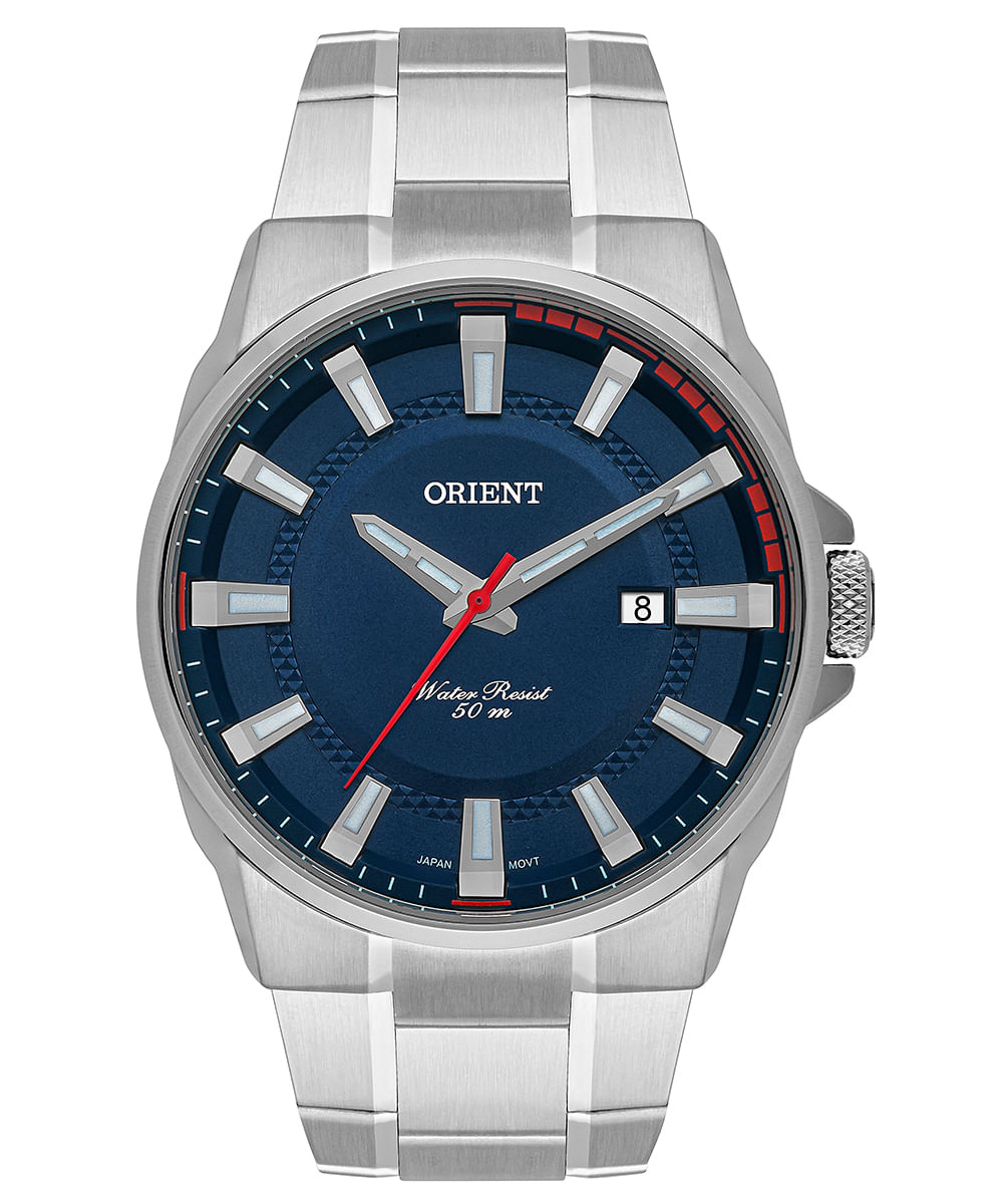 relógio orient mbss1369 d1sx analógico-calendário prateado
