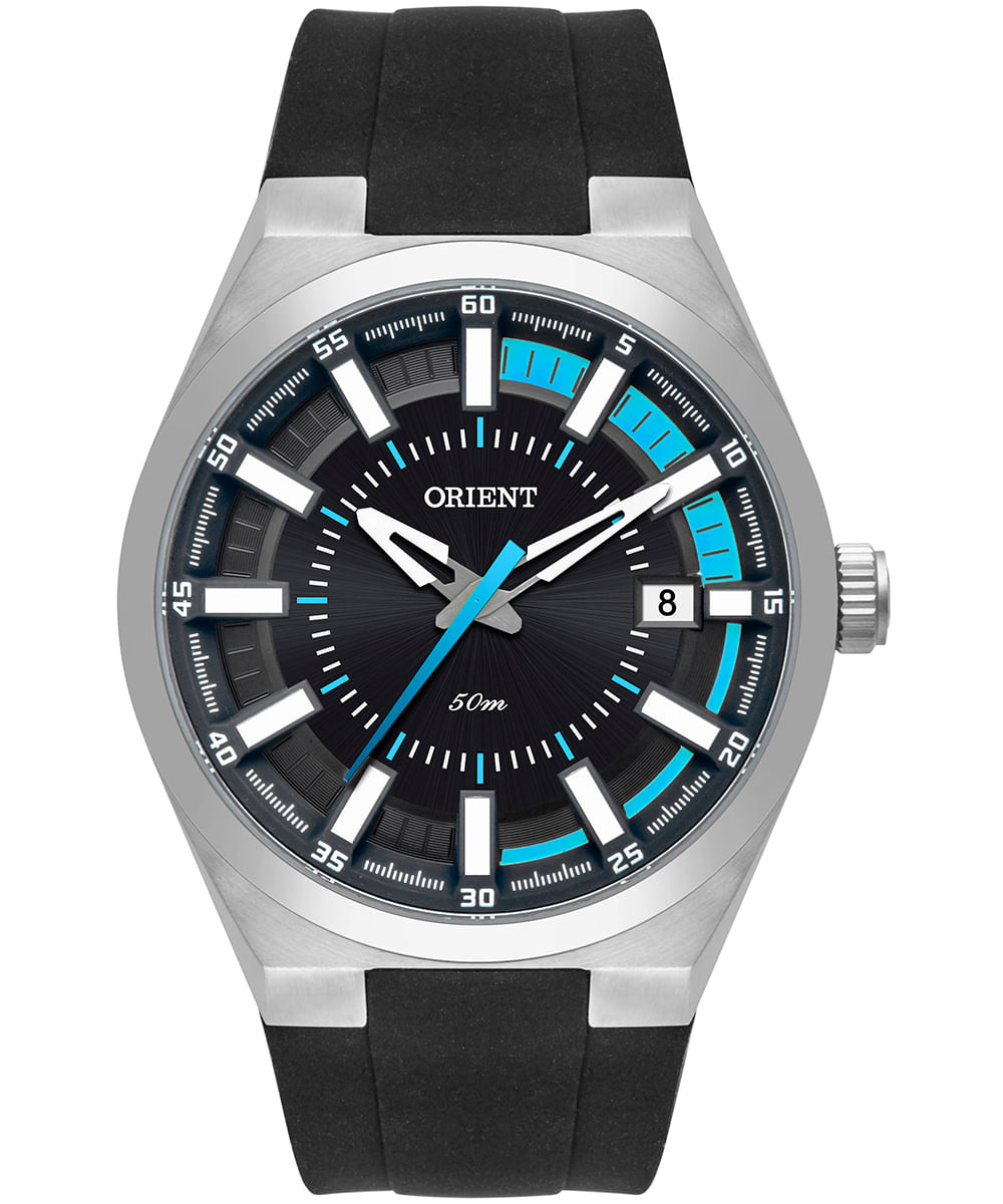 relógio orient mbsp1035 gapx analógico-calendário prateado