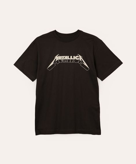 camiseta de algodão juvenil manga curta metallica cinza