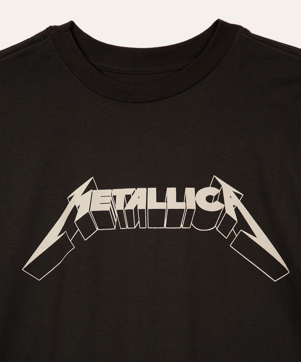 camiseta de algodão juvenil manga curta metallica cinza