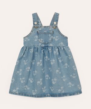 salopete jeans infantil floral azul