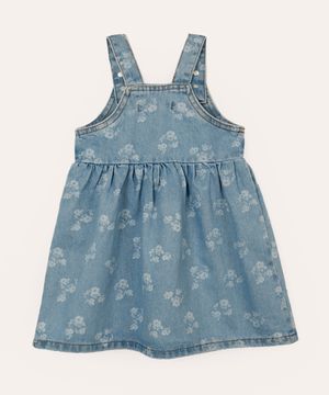 salopete jeans infantil floral azul