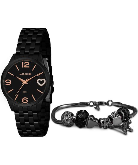 kit relógio feminino lince analógico lrn4717l ka3gp2px preto
