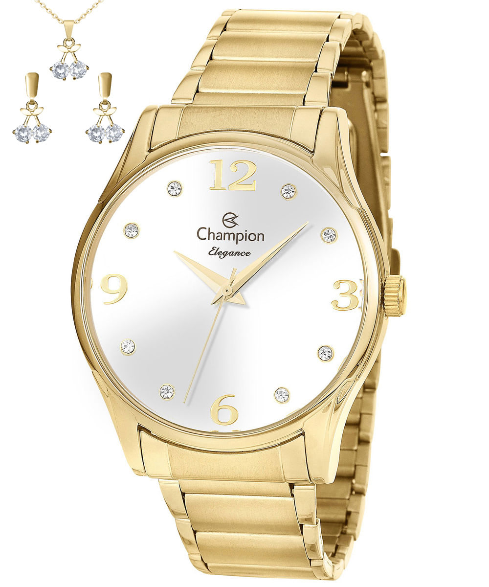 relógio champion cn26975w analógico dourado