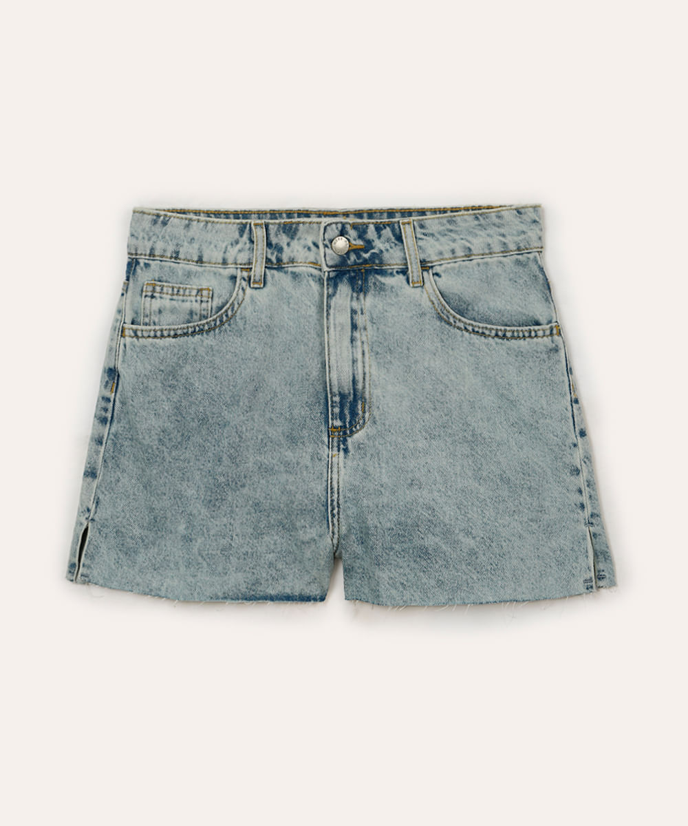 short mom jeans juvenil cintura alta azul