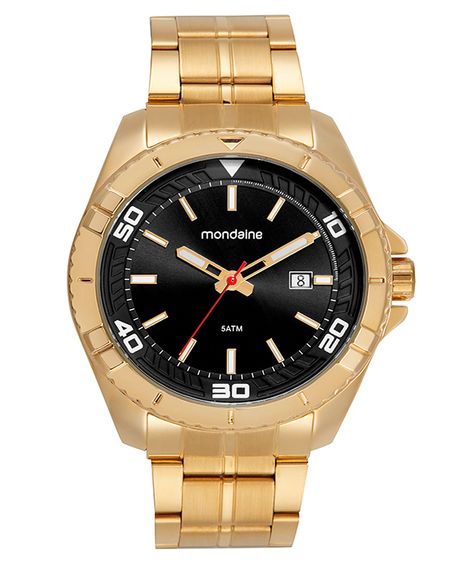 relógio mondaine 32635gpmvde1kf analógico-calendário dourado