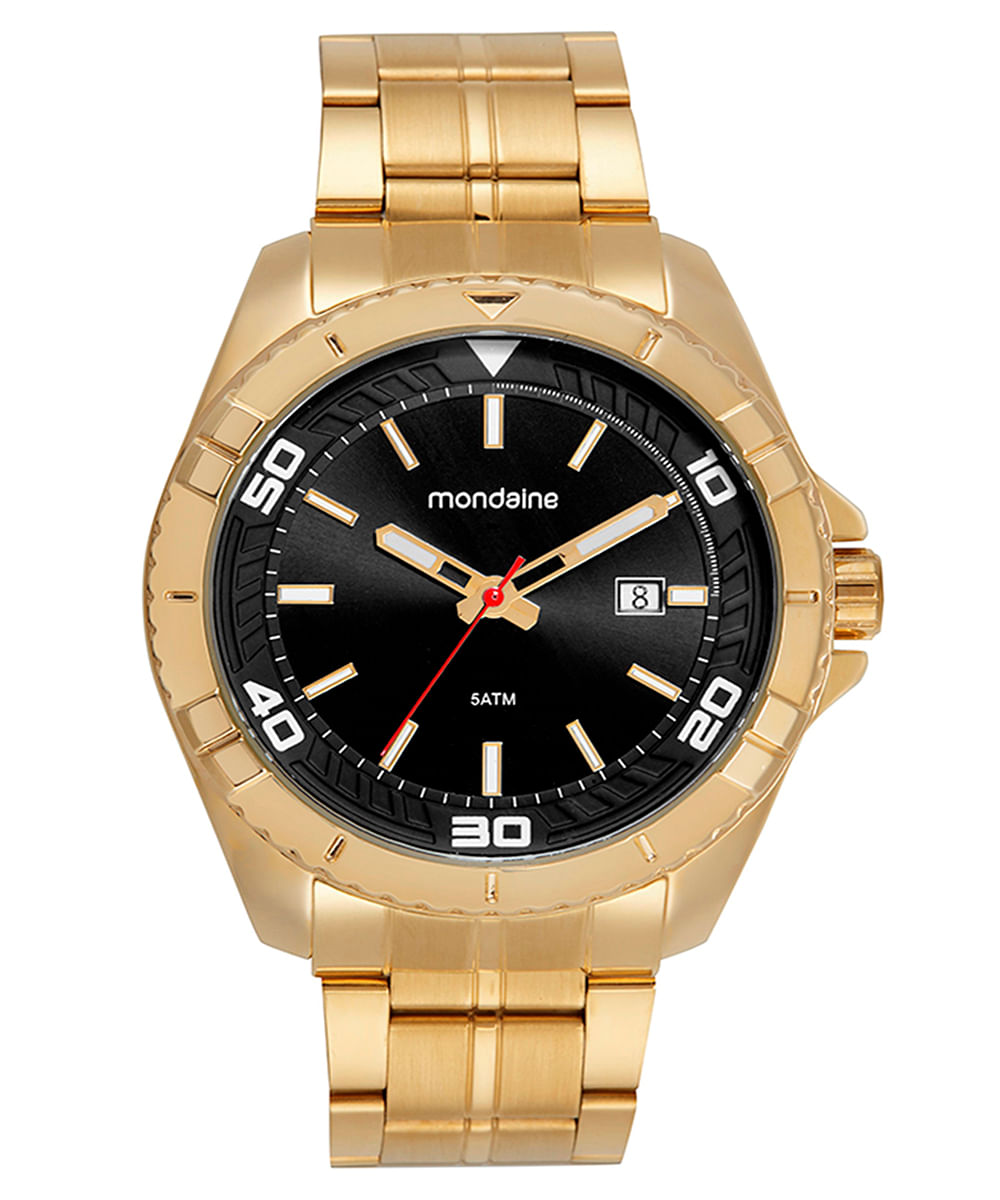 relógio mondaine 32635gpmvde1kf analógico-calendário dourado