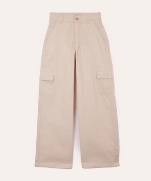 calça wide leg cargo de sarja juvenil  kaki