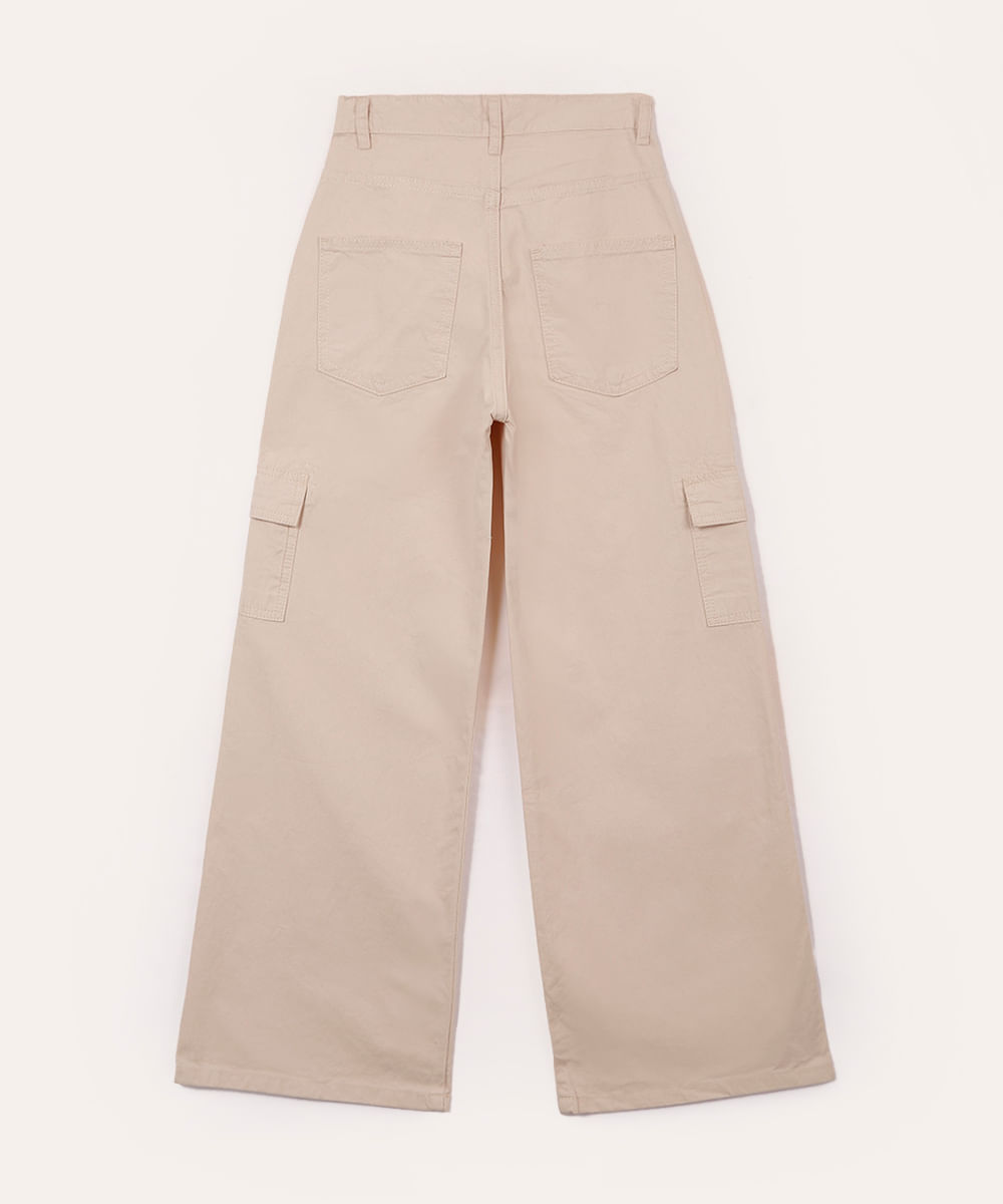 calça wide leg cargo de sarja juvenil  kaki