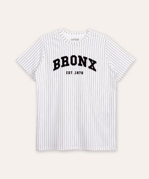 camiseta de algodão juvenil bronx listrada manga curta off white