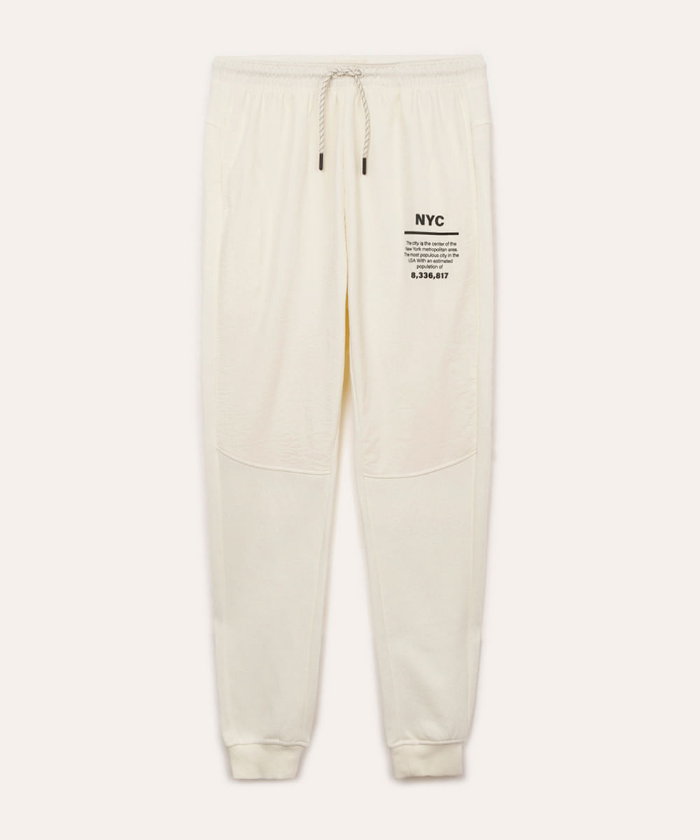 calça jogger de moletom juvenil com recorte bege