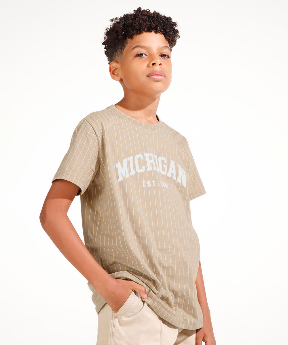 camiseta de algodão juvenil michigan bege