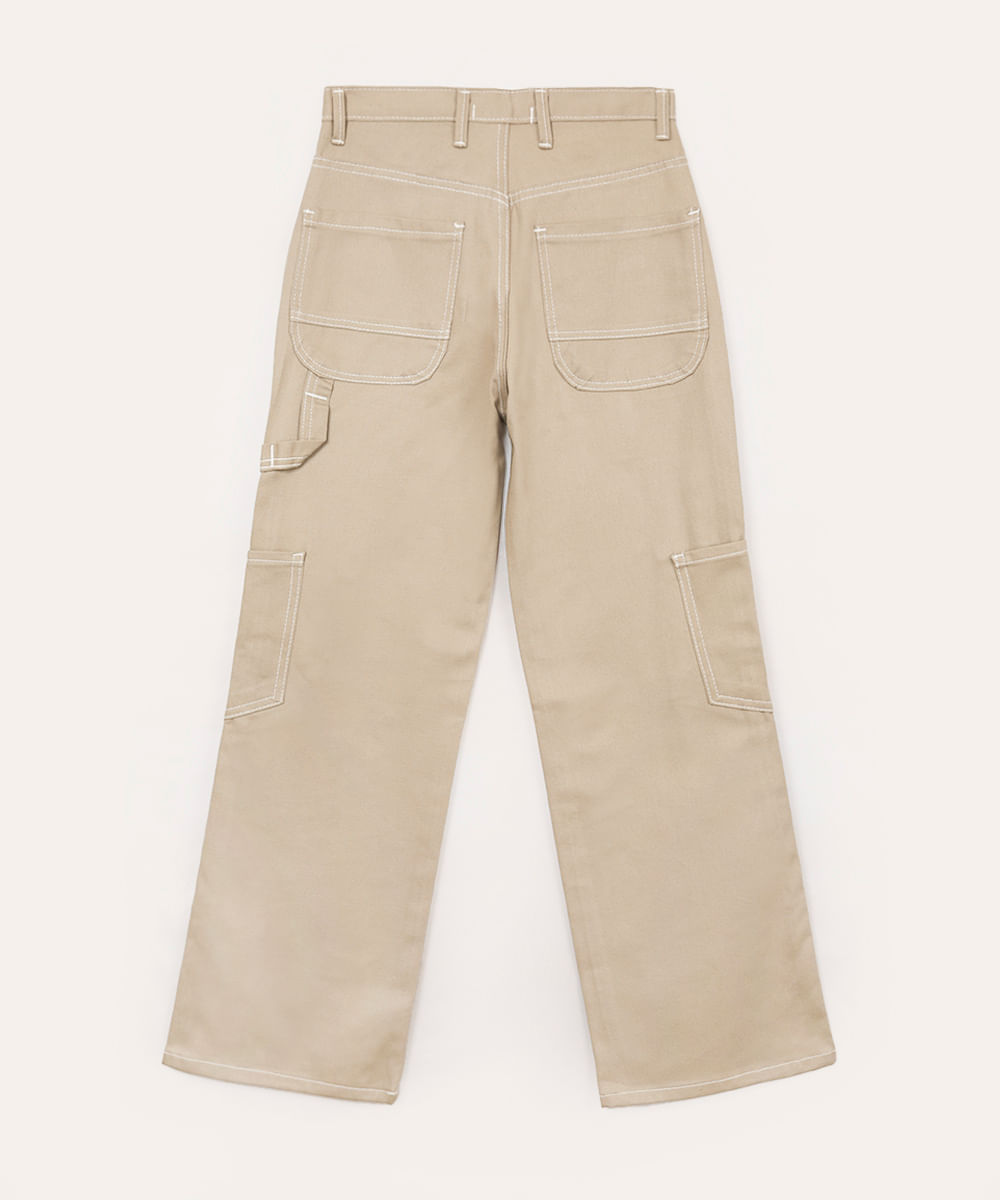 calça wide leg cargo de sarja juvenil - kaki