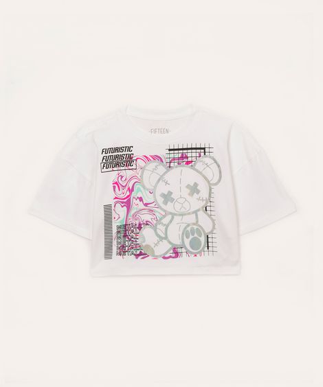 blusa juvenil de algodão futuristic off white
