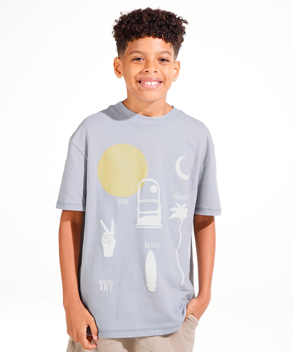 camiseta oversized de algodão juvenil sun azul