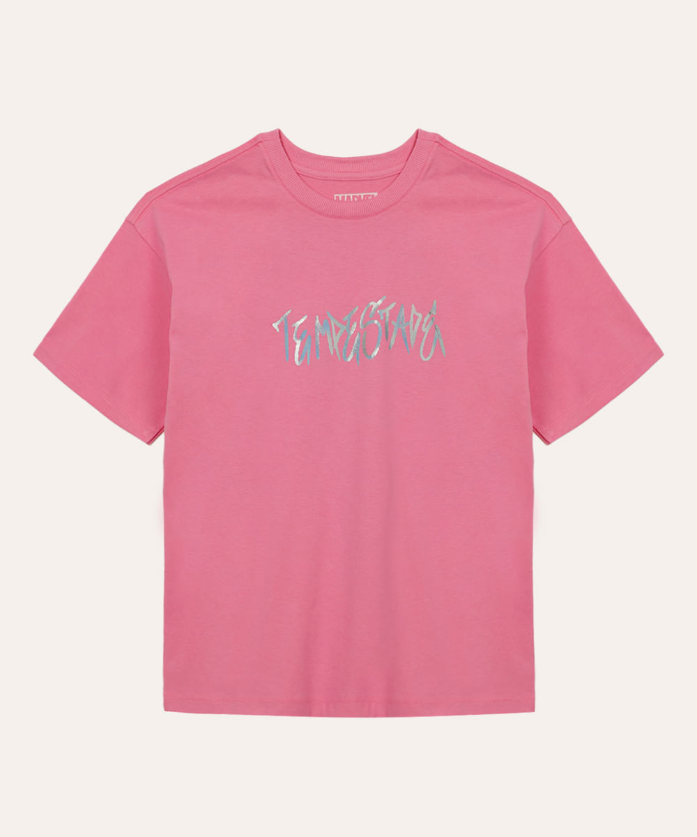 camiseta de algodão juvenil tempestade o poder é nosso rosa