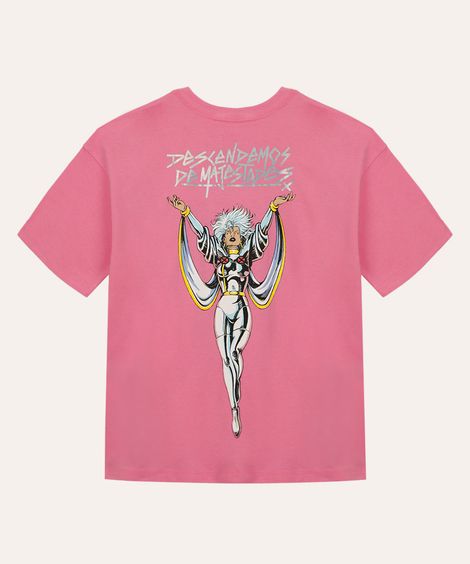 camiseta de algodão juvenil tempestade o poder é nosso rosa