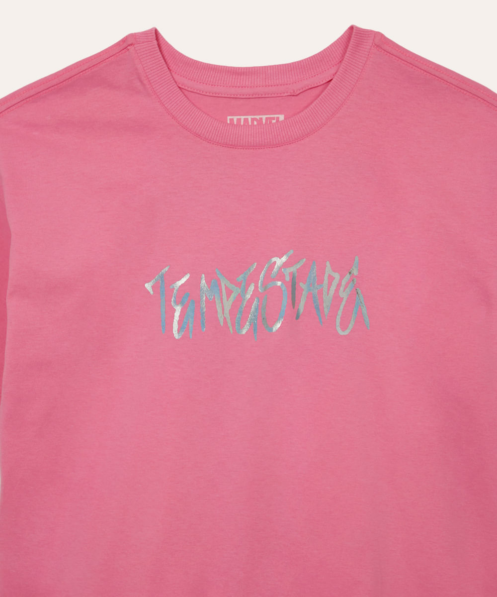 camiseta de algodão juvenil tempestade o poder é nosso rosa