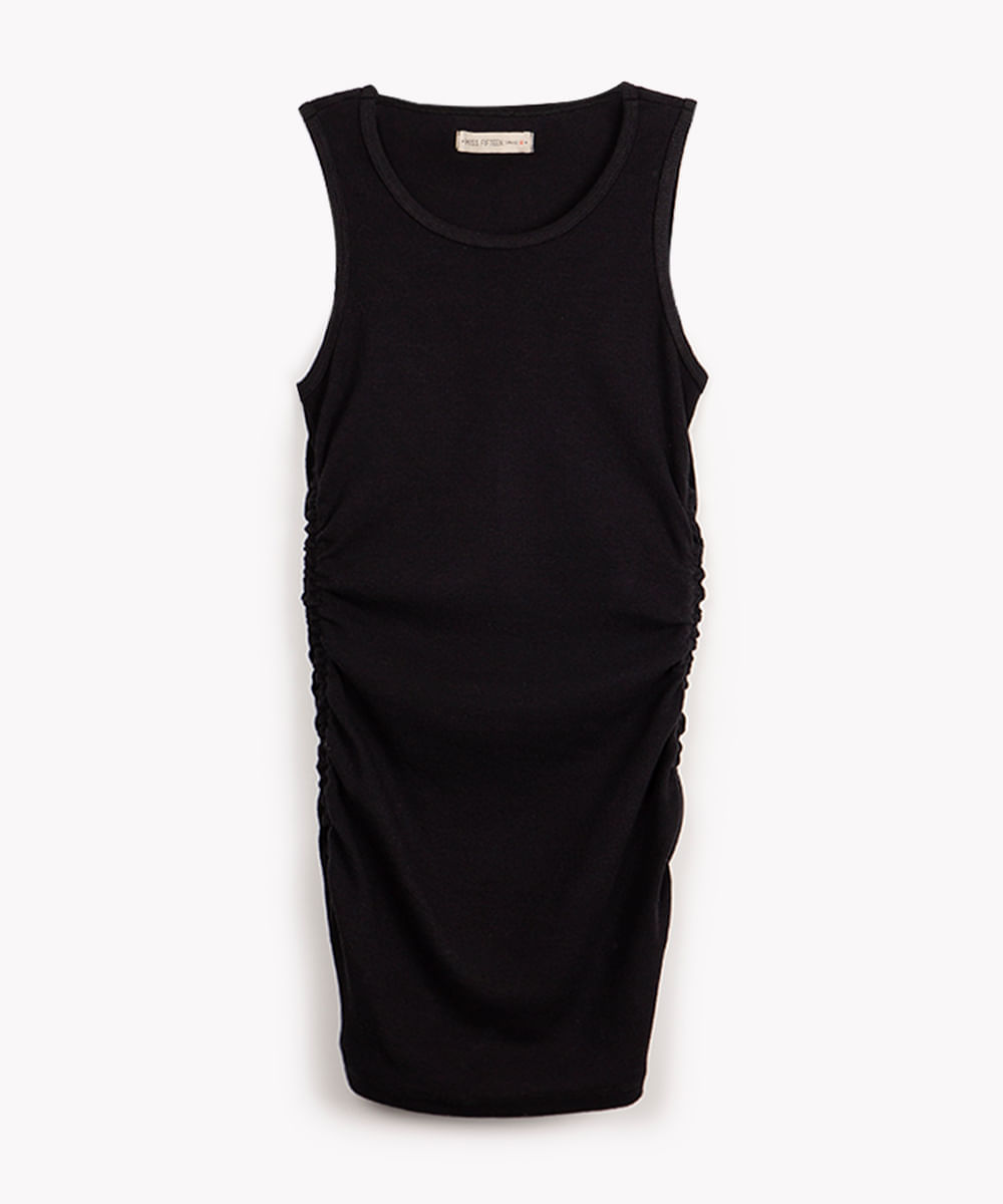 vestido de algodão juvenil com franzido preto