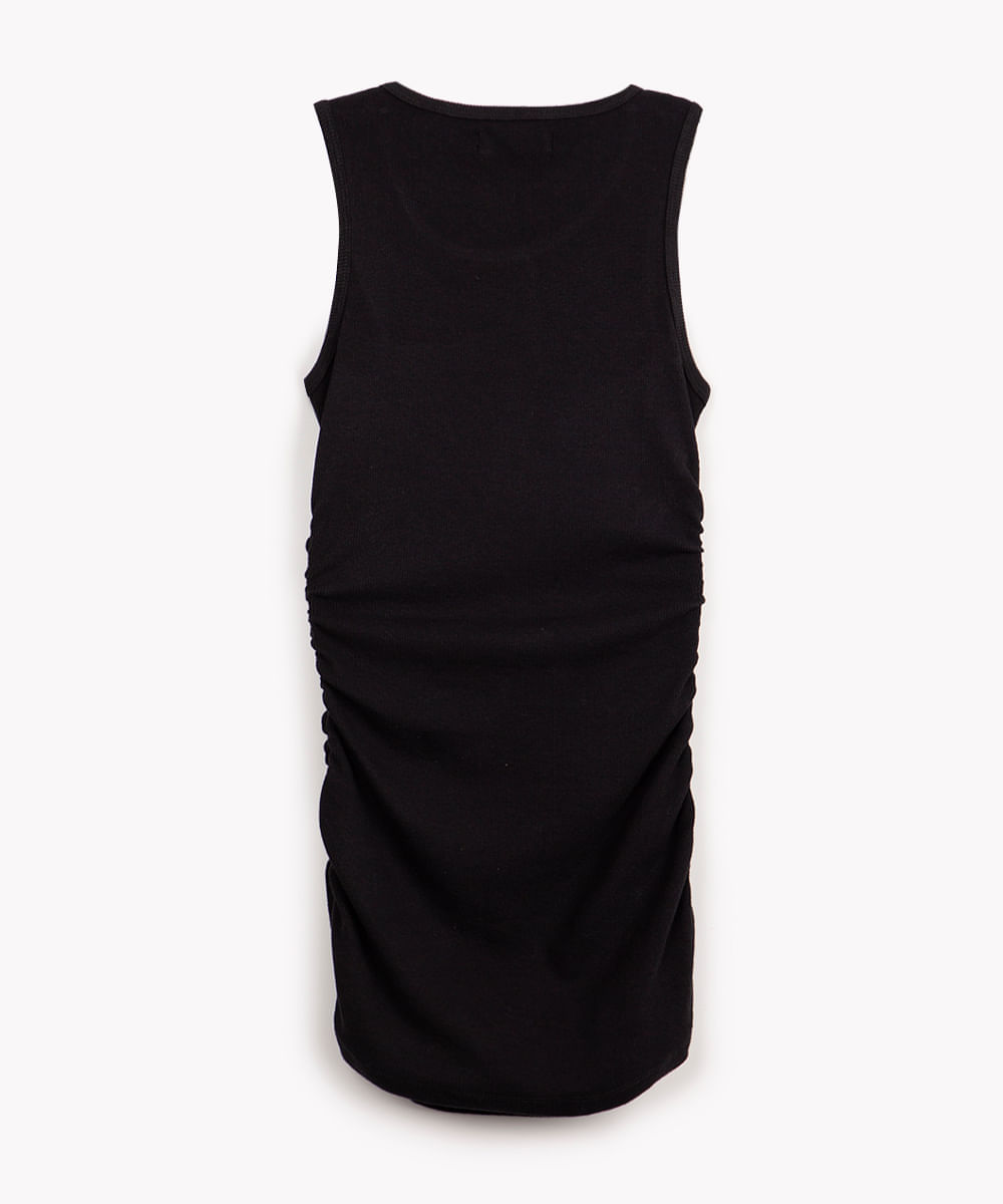 vestido de algodão juvenil com franzido preto