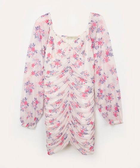 vestido juvenil de tule franzido floral colorido