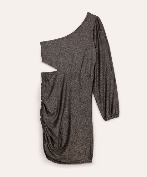 vestido juvenil ombro único com brilho preto