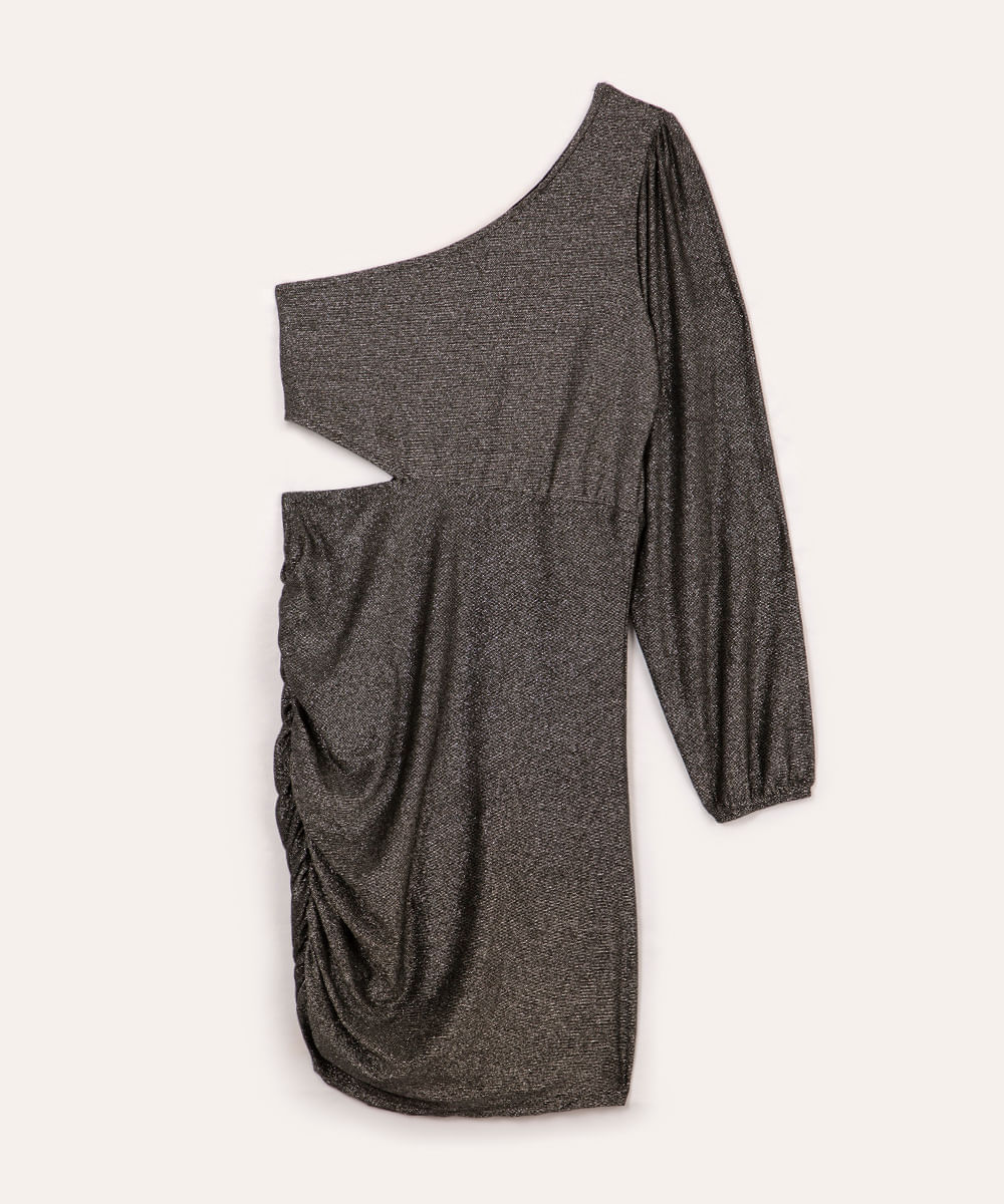 vestido juvenil ombro único com brilho preto