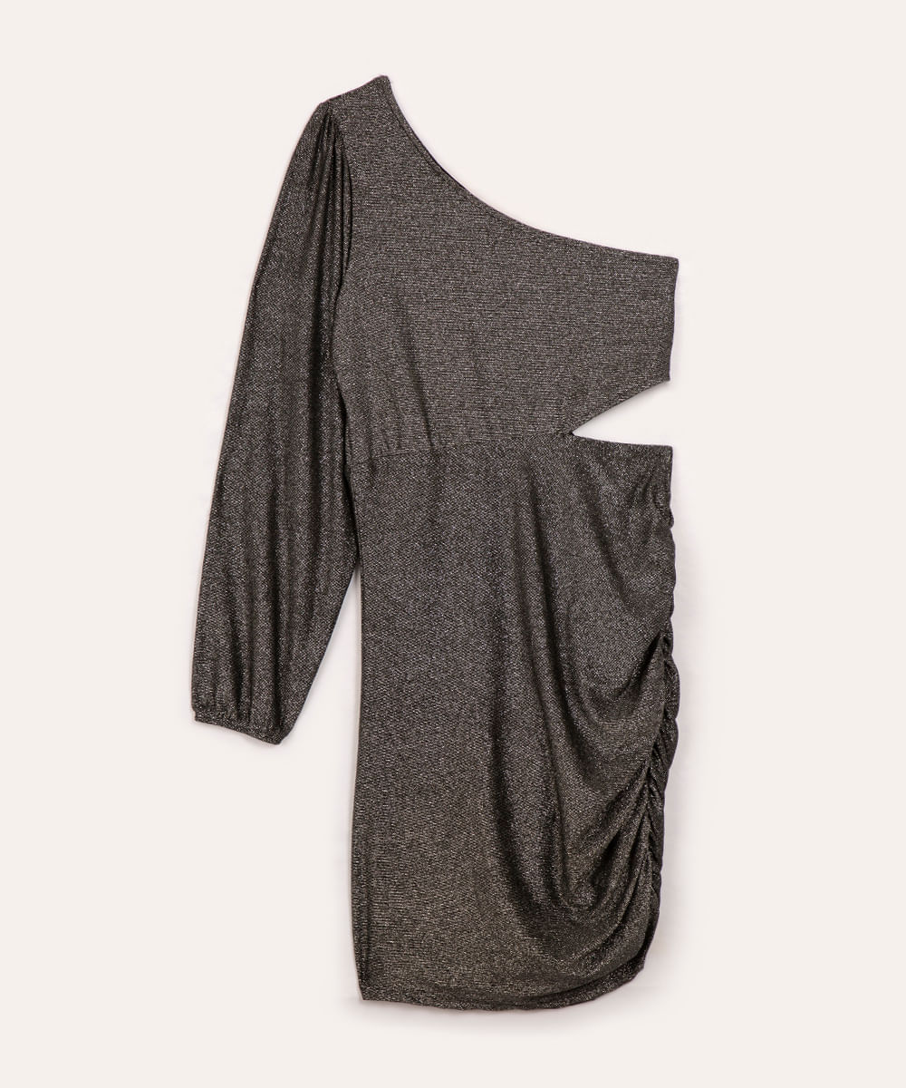 vestido juvenil ombro único com brilho preto