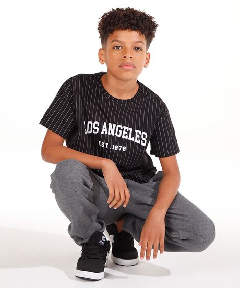 camiseta de algodão juvenil los angeles listrada preta