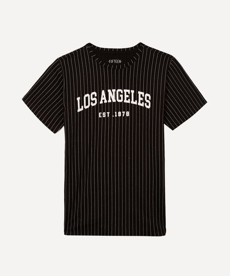 camiseta de algodão juvenil los angeles listrada preta