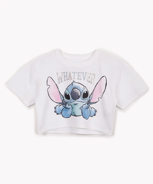 cropped de algodão juvenil Stitch manga curta off white