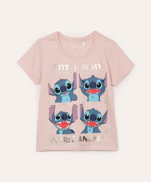 blusa juvenil manga curta stitch rosa