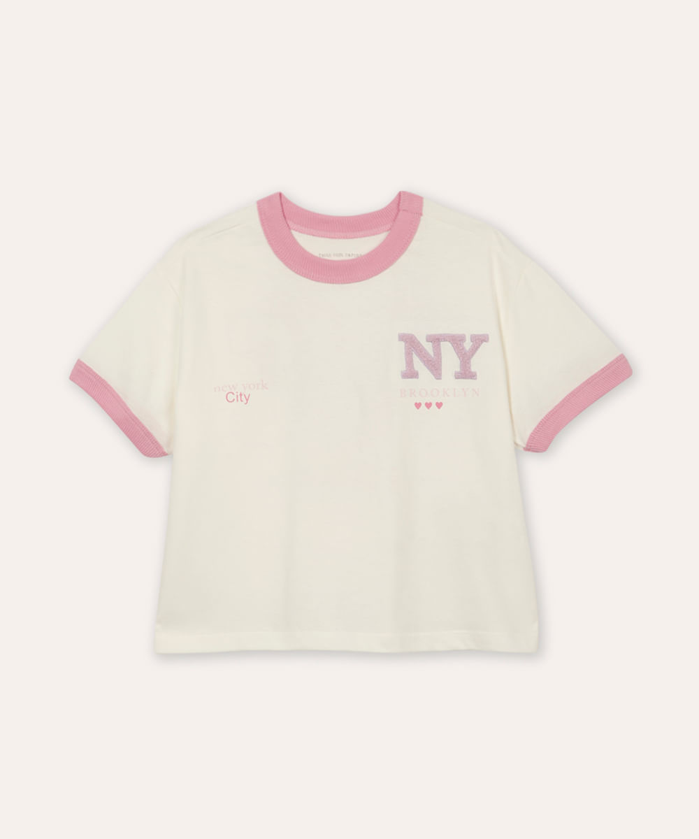 camiseta de algodão infantil new york bicolor off white