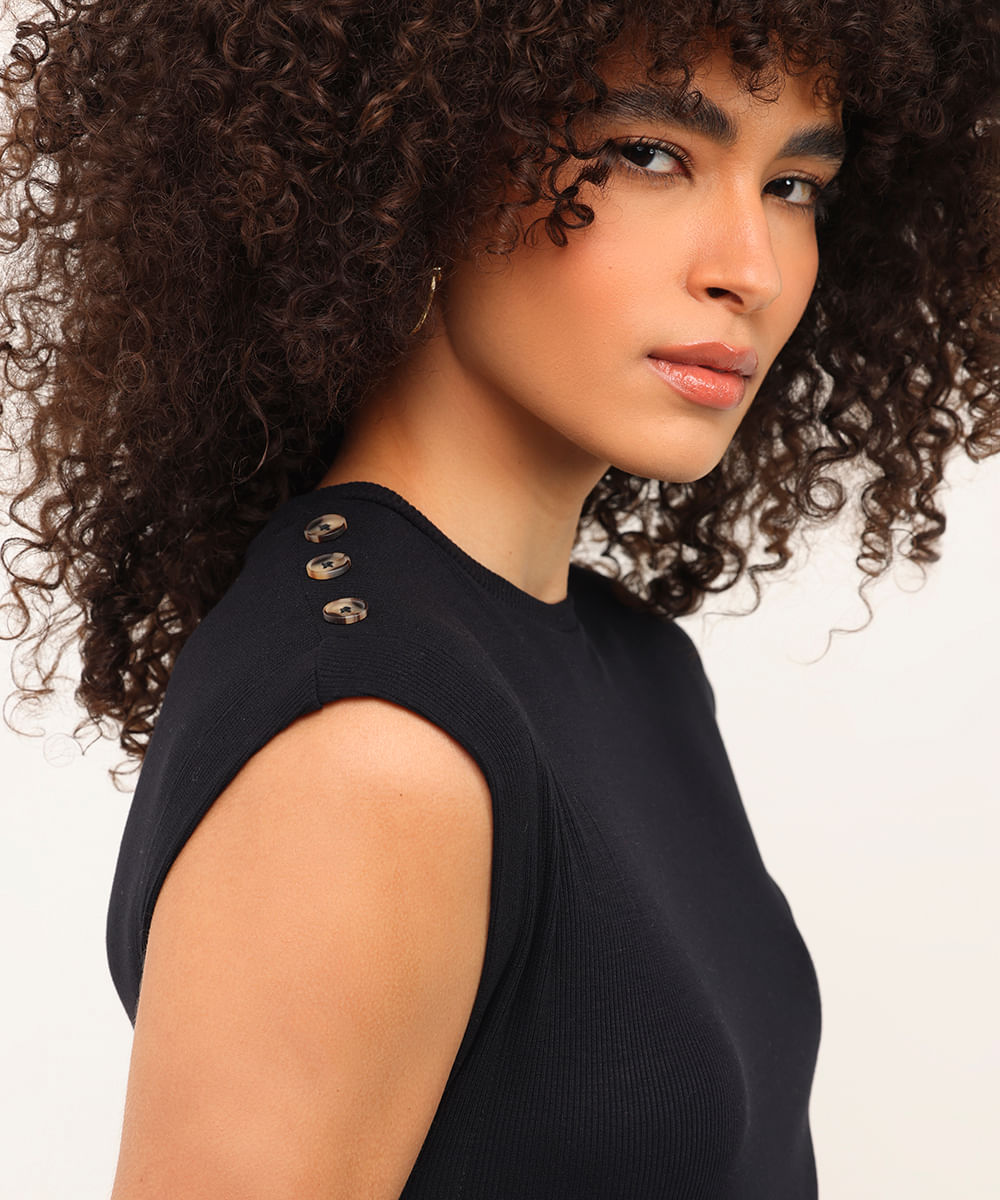 blusa de viscose muscle tee com botões preta