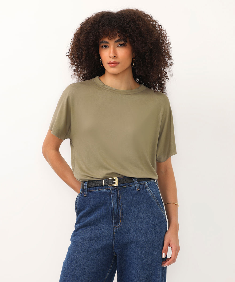 blusa de viscose decote duplo manga curta verde