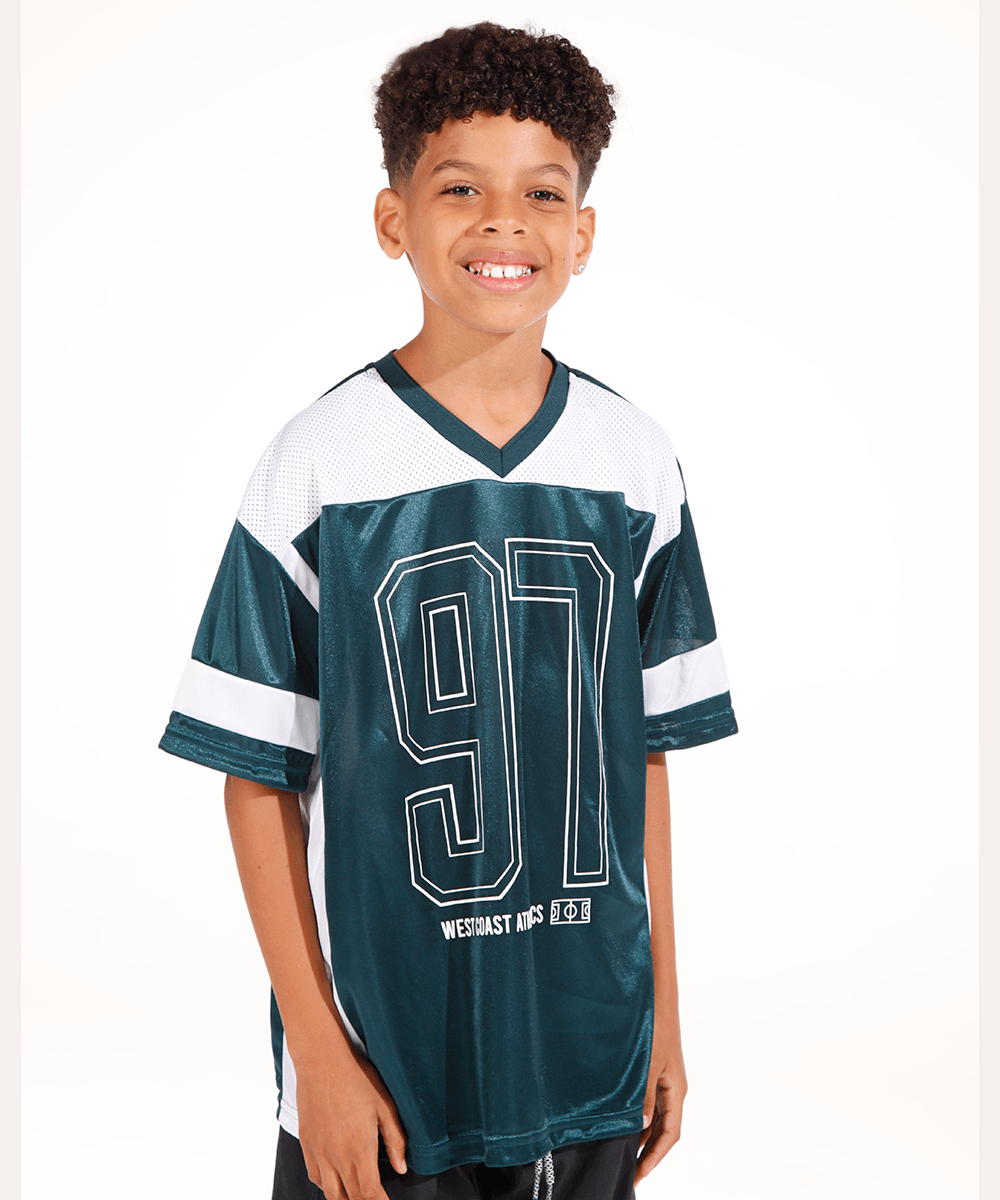 camiseta juvenil esportiva com recorte manga curta verde escuro